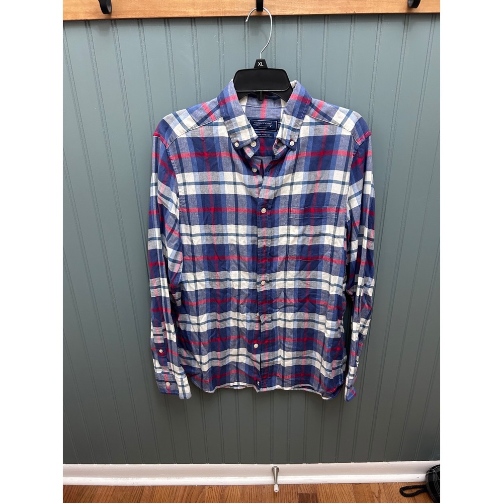 Vineyard Vines Mens Classic Fit Plaid Button Down Shirt Blue Red White Size S‎